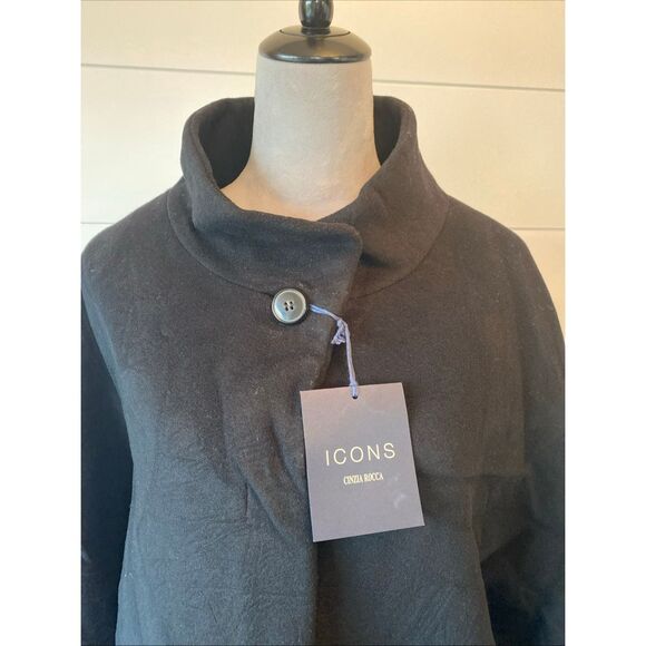 Cinzia Rocca Black Wool Cashmere Long Coat US 14 Made in Italy - Picture 4 of 13